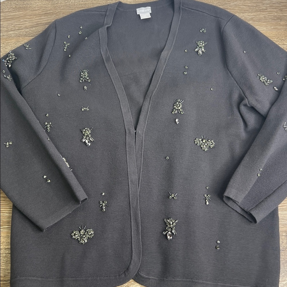 Chico’s Embellished Open-Front Knit Cardigan – Size 3 (XL/XXL)